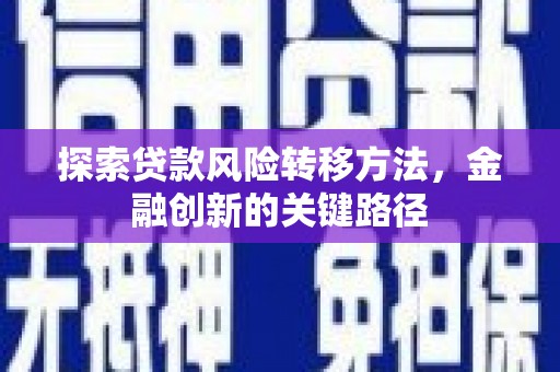 市中区探索贷款风险转移方法，金融创新的关键路径