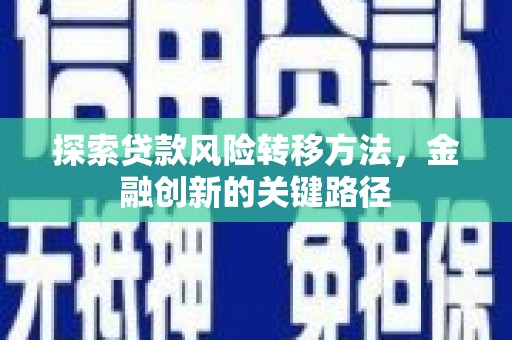 市中区探索贷款风险转移方法，金融创新的关键路径
